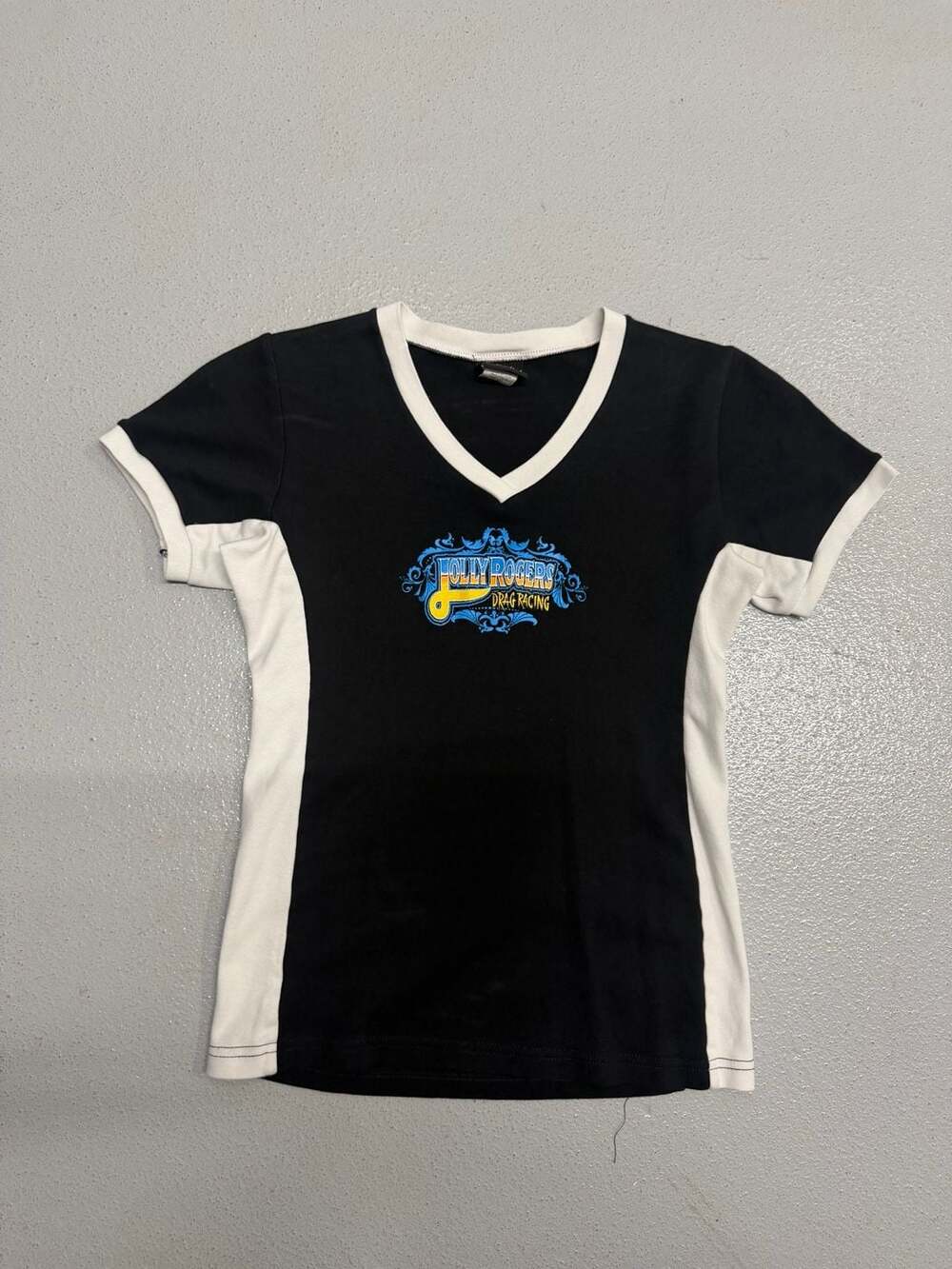 Brightline Jolly Rogers Drag Racing V-Neck Ringer Baby Tee